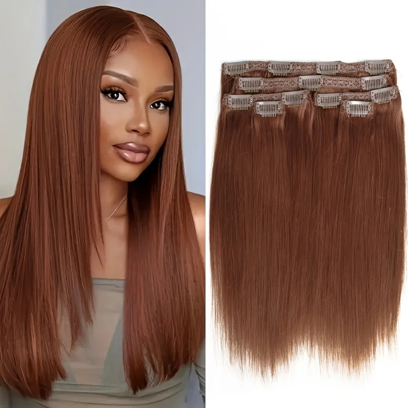 Reddish Brown Straight Clip In Human Hair Extensions 6 Pcs #33 Color Clips In Hair Extensions Brazilian Virgin Human Bundles