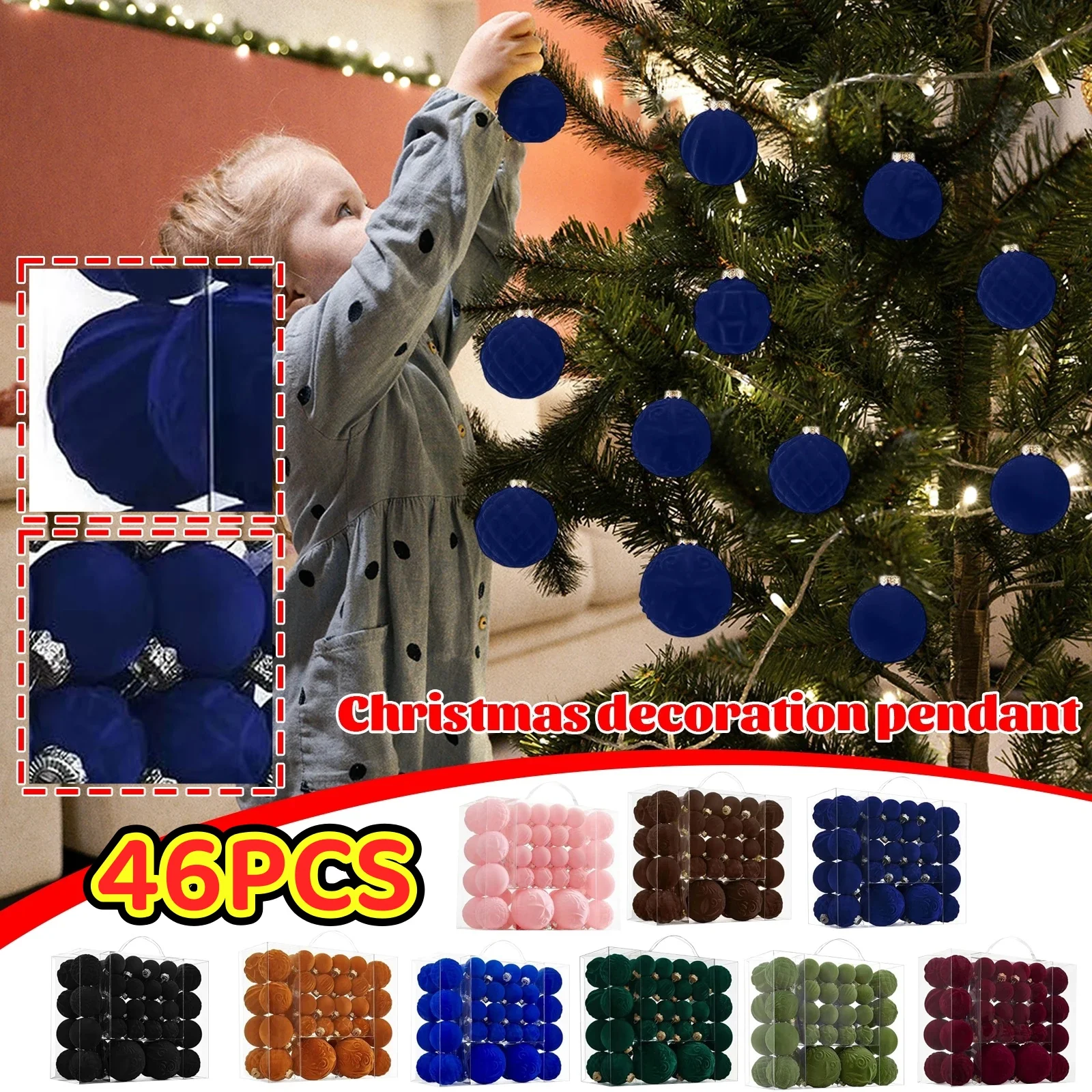 

4/6/8cm 46 Flocked Christmas Ball Pendant Christmas Ornament Set Christmas Tree Decoration Ball Christmas Home Decorations