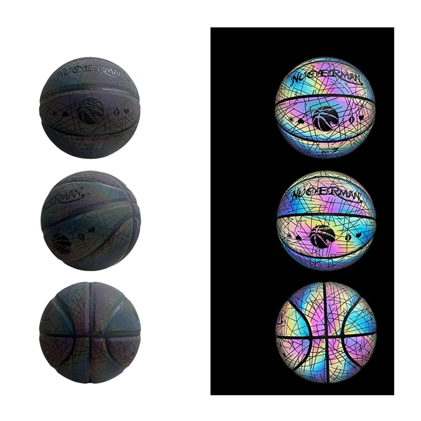 Official Size 7# Black Stripe Color Reflective Leather Basketball Indoor Student Sports Match Outdoor Street Basketball