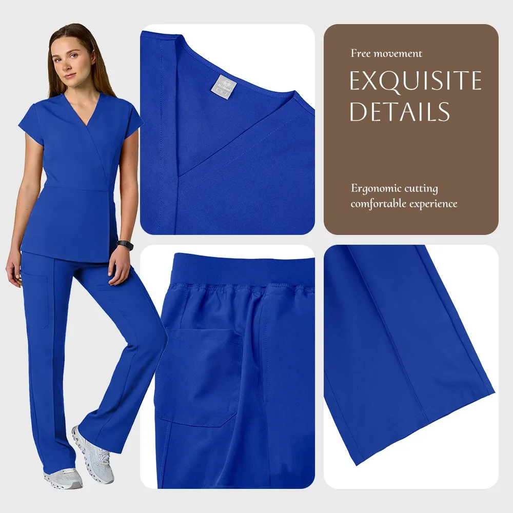 Multicolour Jogger Suits Doctor Nursing Uniforms Short Sleeve V-neck Tops Pocket Pants Nurse Scrubs Set Medical Clinical Clothes