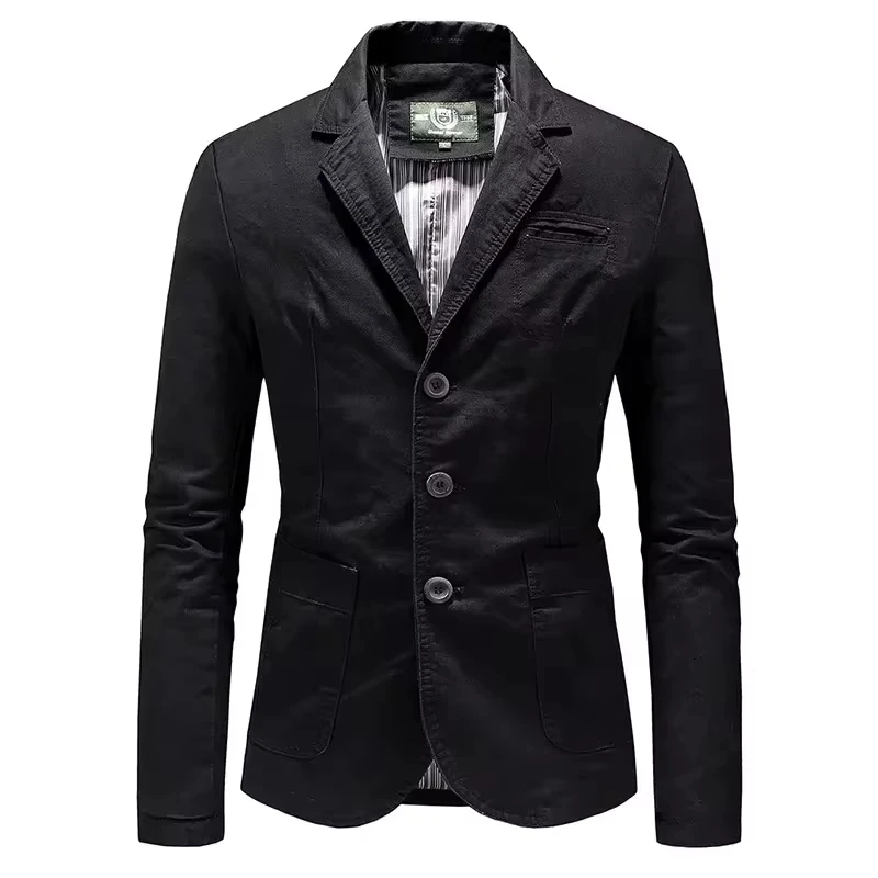 

Spring Autumn Men's High-quality Business Casual Slim Fashion Lapel Multi-pocket Man Pure Cotton Suit Coats