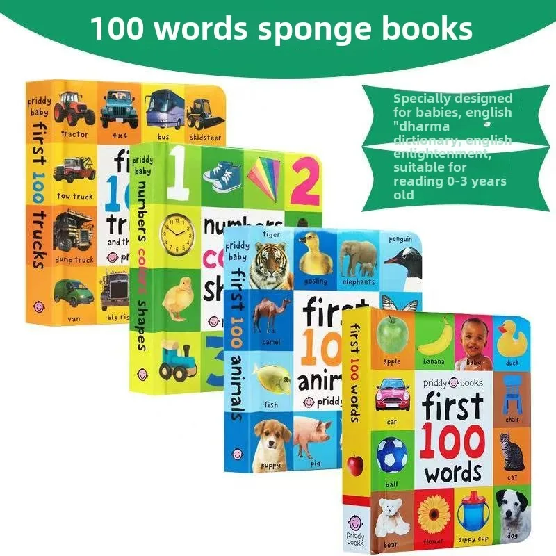 1 Book Montessori First 100 English Words Learning Cardboard Book Animals Colors Numbers Language Physical Picture Books