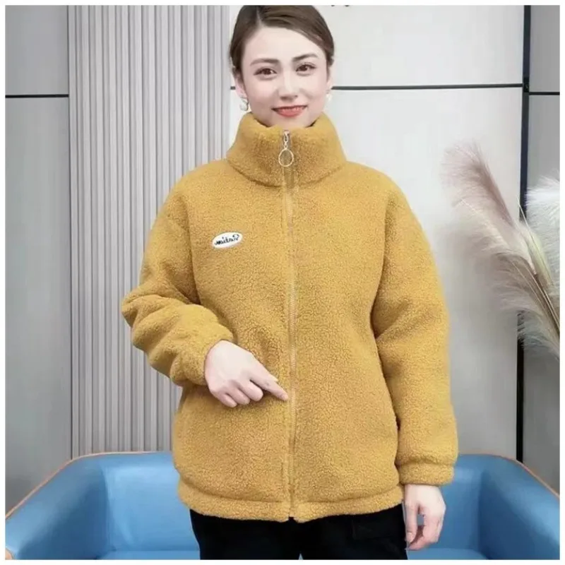 New Winter Stand-up Collar and Fleece Warm Cotton-padded Jacket for Women Fashionable Stylish, Loose and Warm Sheepskin Coat