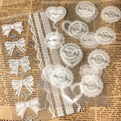 Kawaii klare Goldfolie Spitze Versiegelungsaufkleber Herz Schleife Designs Mehrzweck-Aufkleber für Geschenkverpackung Tagebuch