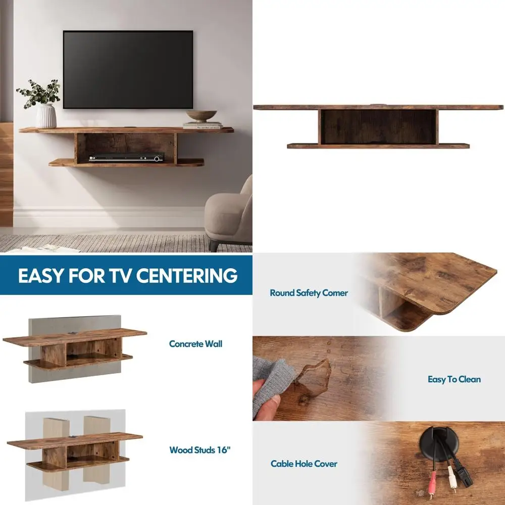 

Современная 2-уровневая плавающая подставка для телевизора, развлекательный центр, настенный монтаж для гостиной, коричневая под телевизор для хранения