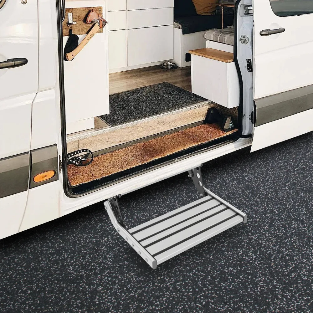 

Foldable RV Stairs w/ LED Light Bar, Motorhome Ramp, Caravan Entry Stairs w/ a Load Capacity of 150 kg, Suitable for Motorhomes