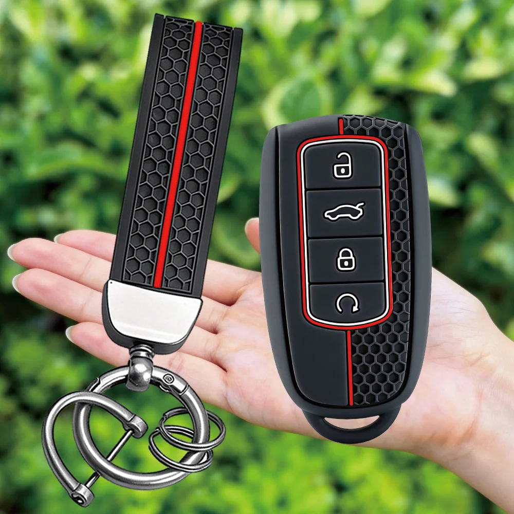 Key protect For Chery Tiggo 8 Pro Silicone Car Key Cover Case For Chery Tiggo 7 Pro 8 PLUS Arrizo 5 3 Button Key Holder Keychain