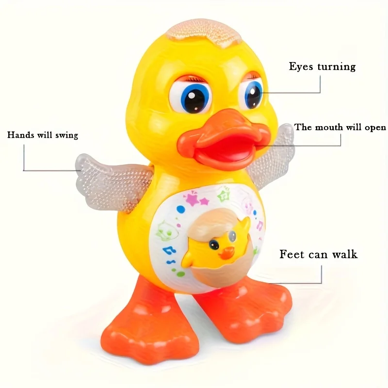 Pato bailando eléctrico, luces parpadeantes divertidas, juguete para cantar, pato con piernas y brazos que se mueven, lindo juguete educativo de animales de dibujos animados musicales, (batería no incluida), regalo de cumpleaños, regalo de Navidad