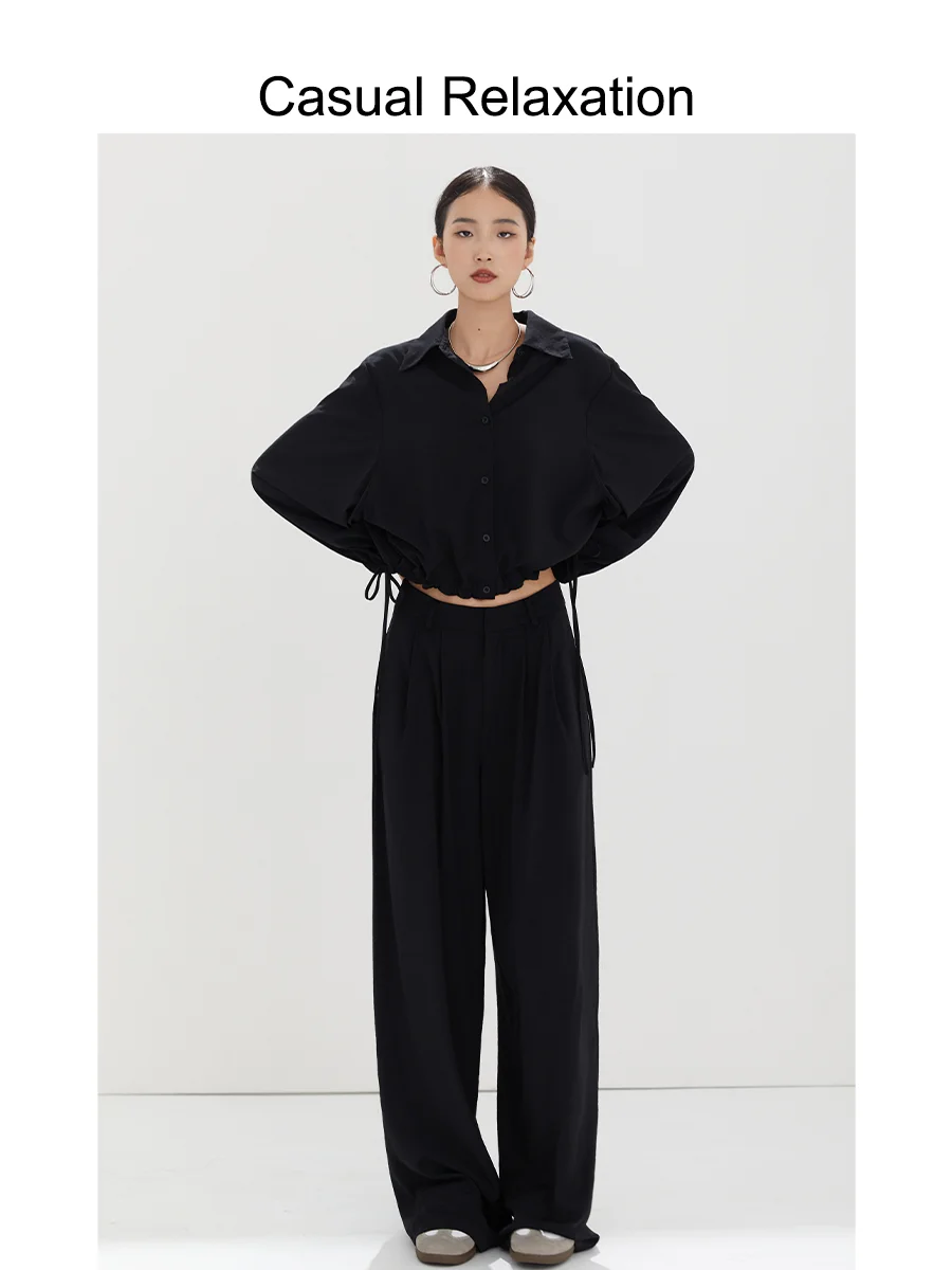 

Casual Loose Fit Elastic Waist Straight Leg Pants Bla Women's Spring Summer Autumn New Sle CR Pants Ladies Premium Faion