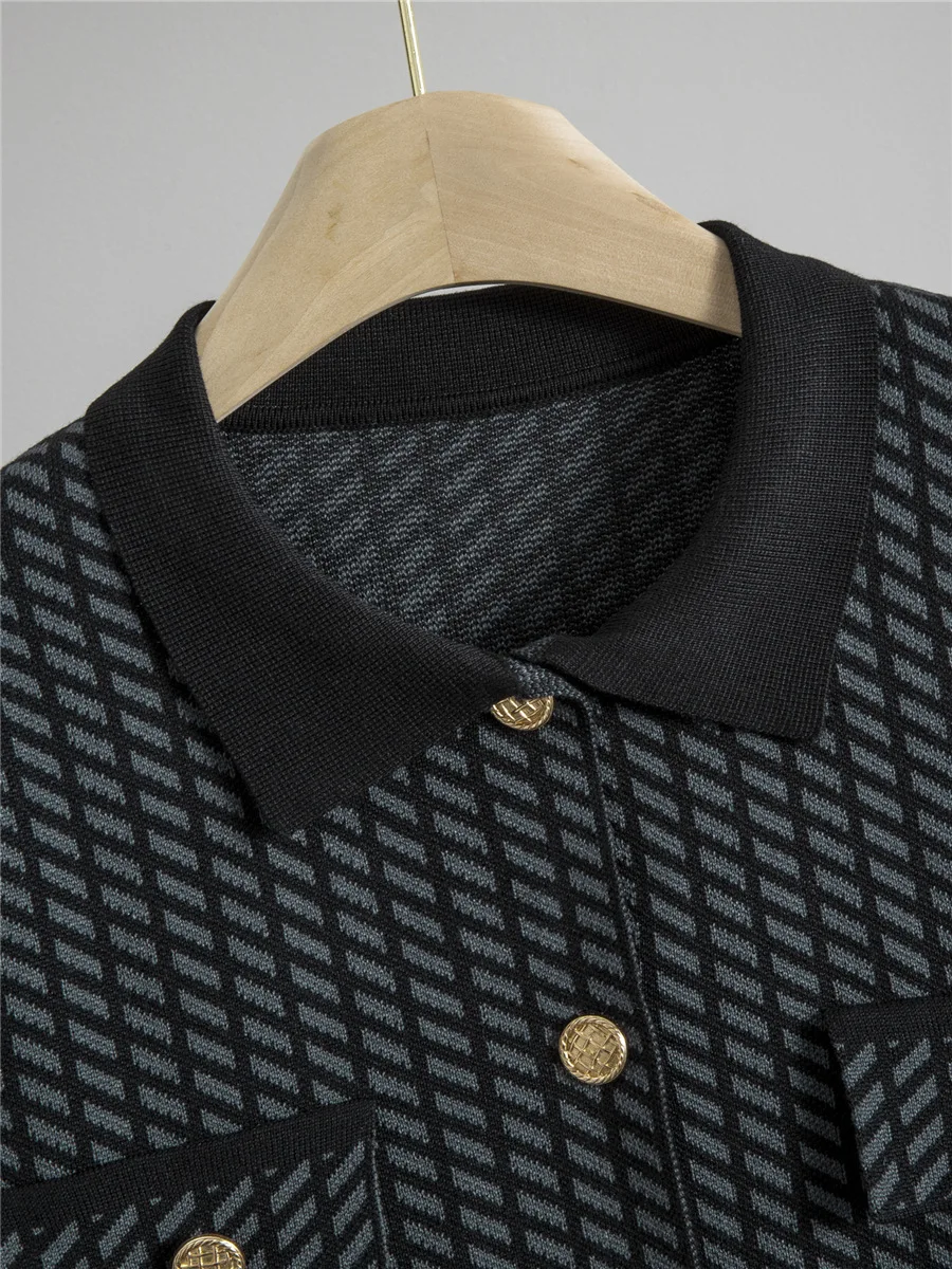 الكورية تصميم محبوك 2 قطعة مجموعات أنيقة بولو الرقبة تريكو سترة سترة القمم Conjuntos عالية الخصر بنطال ذو قصة أرجل واسعة الزي