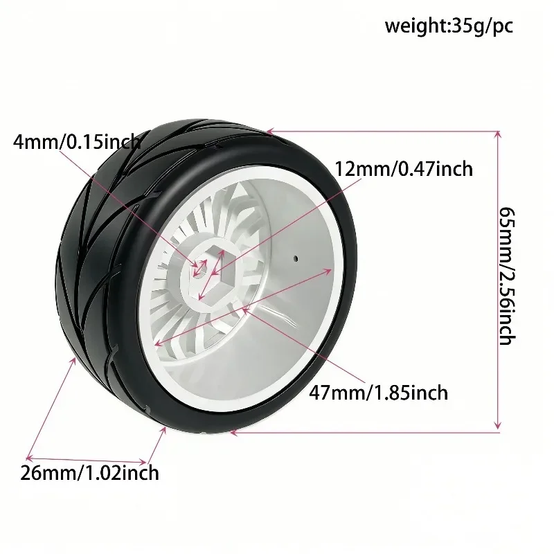 1/10 RC Racing Tires & Wheel Rims Hub 12mm Hex for 1:10 RC On Road Car Tamiya TT01 TT02 XV01 XV02 PTG-2 TA06 HSP HPI Kyosho