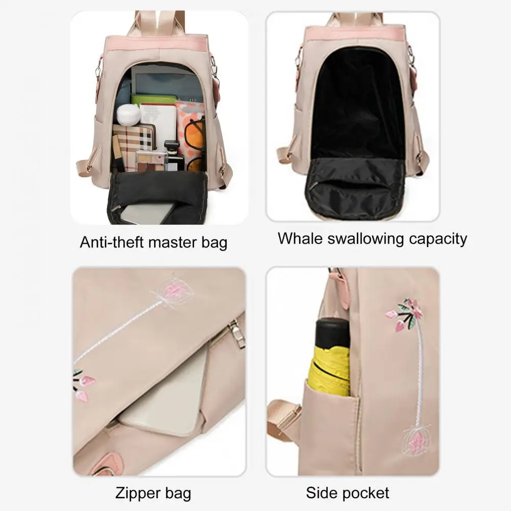 Flower Embroidery Backpack Bag Shoulder Strap Large Capacity Literary National Style Storage Bag Lightweight Travel Backpack