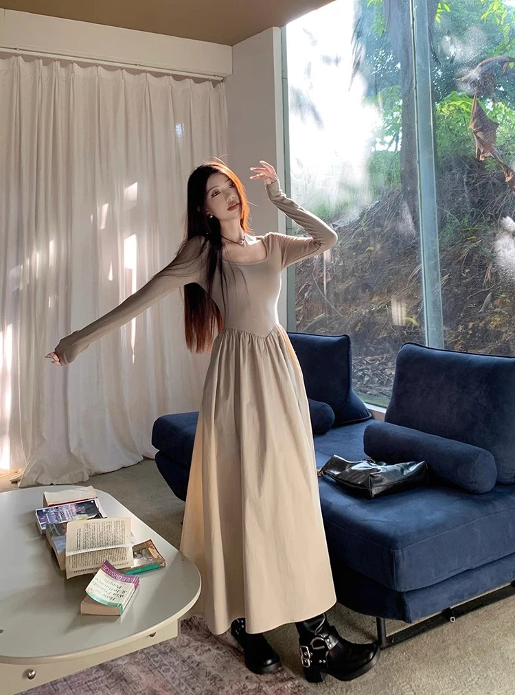 فساتين نسائية بأكمام طويلة فستان وصيفة العروس للربيع أشرطة من الساتان مزين بخصر ملتوي كبير الحجم طراز فرنسي أنيق بسيط #6