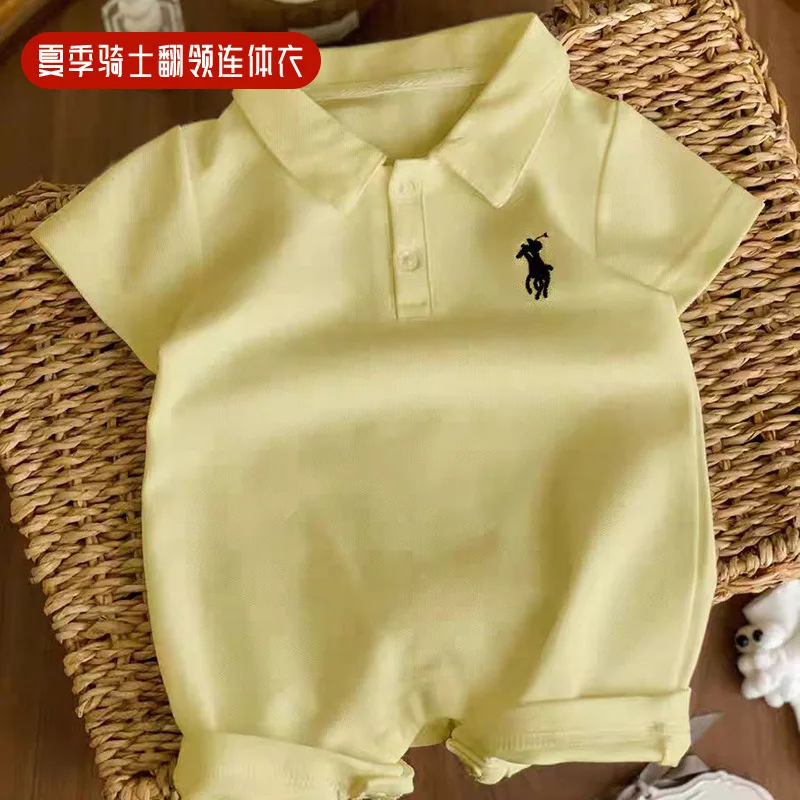 Somenie Boys Lapel Short Sleeve Romper Summer Thin Solid Color Knight Print Infant Jumpsuit