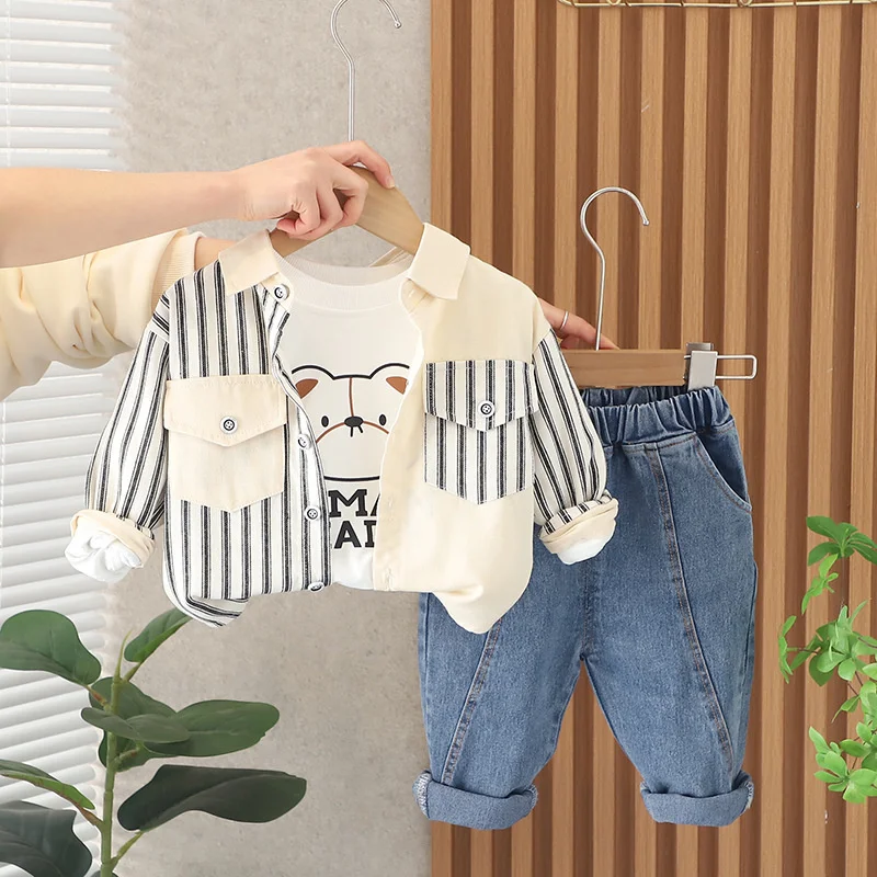 New Spring Autumn Baby Clothes Suit Children Boys Striped Jacket T-Shirt Pants 3Pcs/Sets Toddler Casual Costume Kids Tracksuits