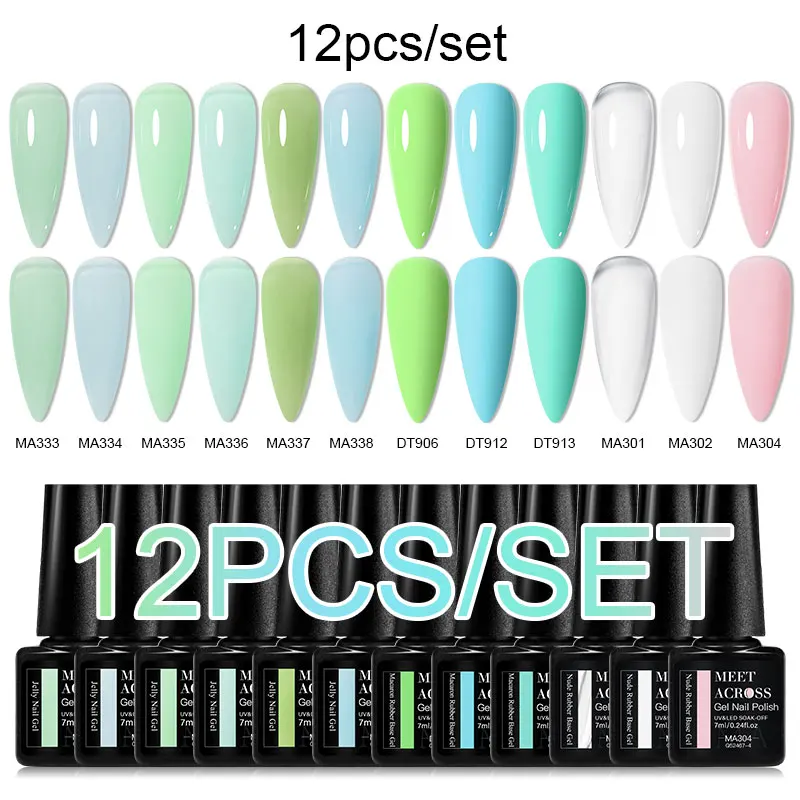 MEET ACROSS 12PCS/Set Auroras Gel Nail Polish Kit Macaron Candy Color Semi Permanent Nail Art Gel Varnish Spring Summer Manicure