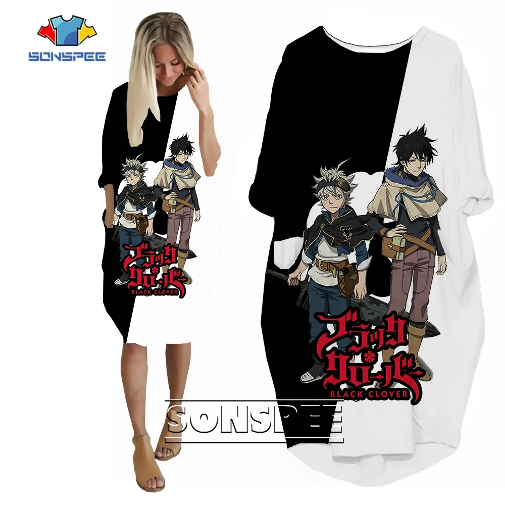 

SONSPEE Hot Sale Japanese Anime Black Clover Asta 3D Printed Dress Author ShadowButterfly Long Sleeve Female Casual Hip Hop Robe