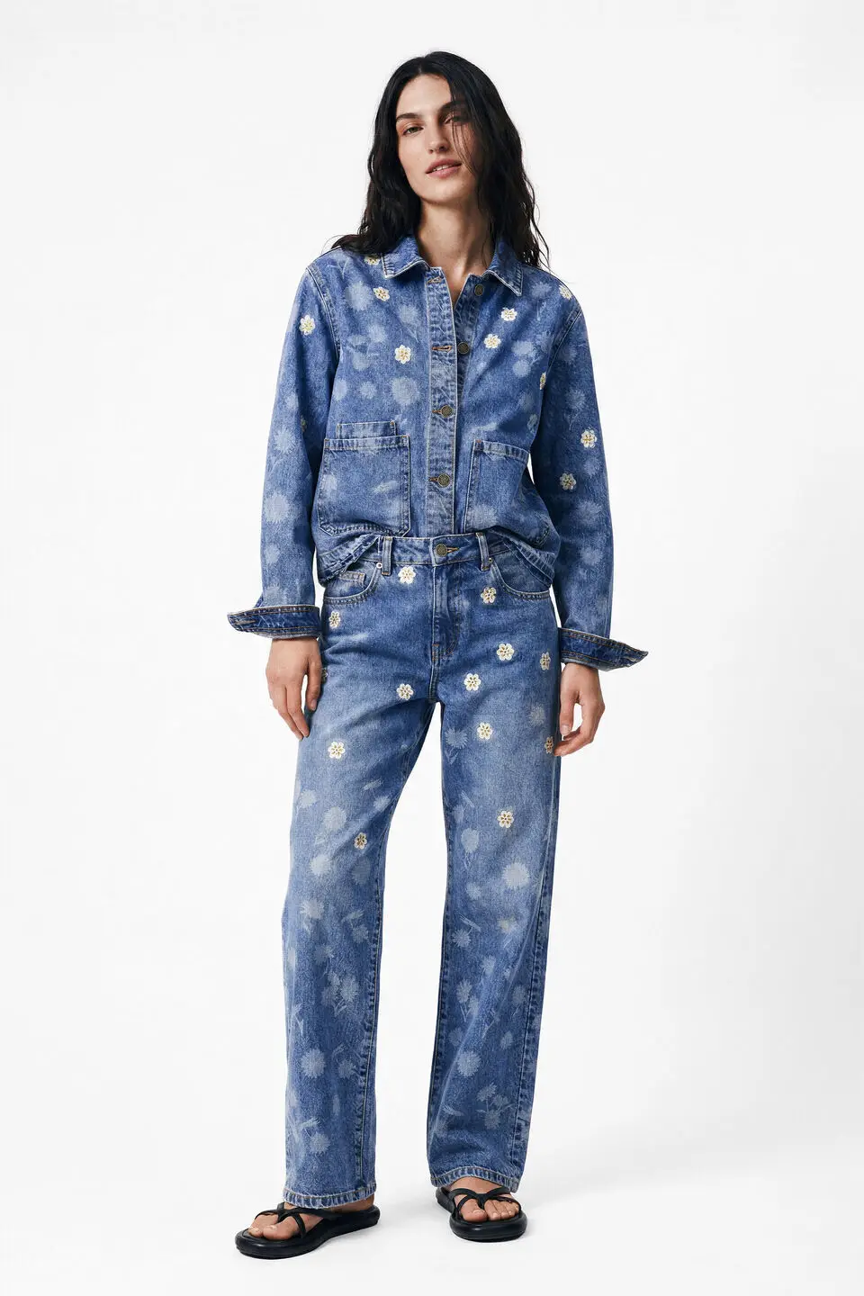 2026 Autumn/Winter New Spain Original Women's Pants Printed Splicing Color Contrasting Straight Leg Casual Pants