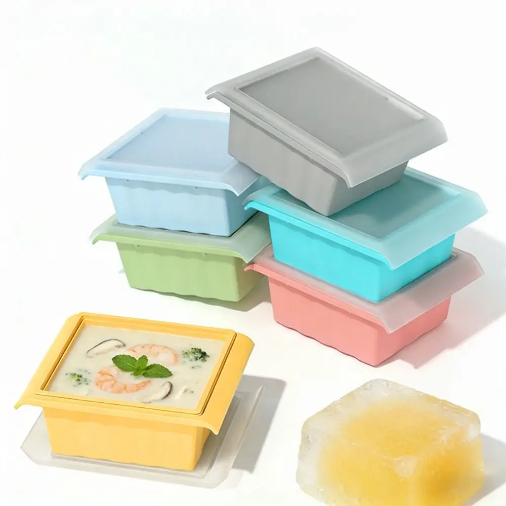 Durable 1/2 Grids Ice Cube Mold with Lid Silicone Food Freezing Molds Reusable Extra Large Freezer Trays