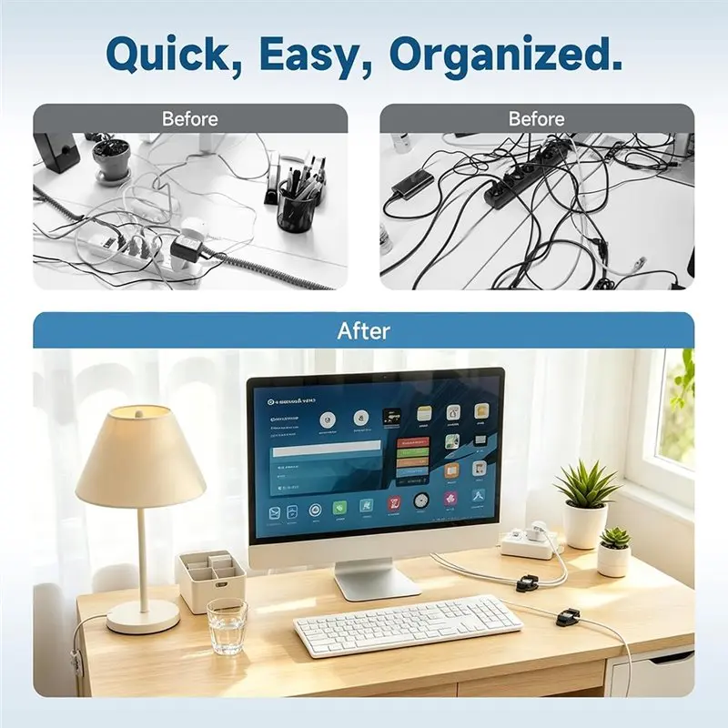 AB33-Wall-Mount Cable Clips(20Pcs), Screws Included-Flexible Loop Design For Desktop, Home, Office Cabling Management Organizer