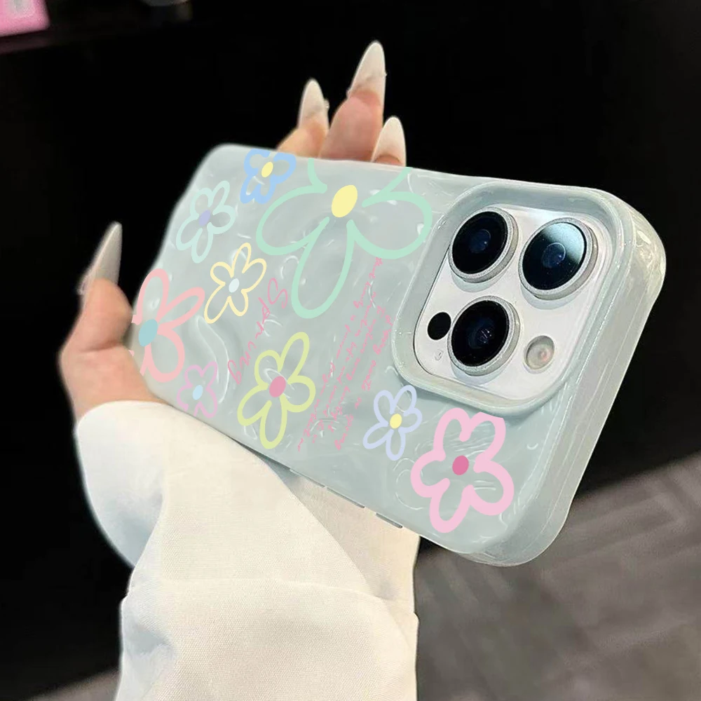 Minimalistische Frühlingsblumen-Handyhülle für iPhone 17 16 15 14 13 12 11 Pro Max 14 15 Plus 17 Air Falten-Wellen-Design Weiche Silikonhülle – Detail 1