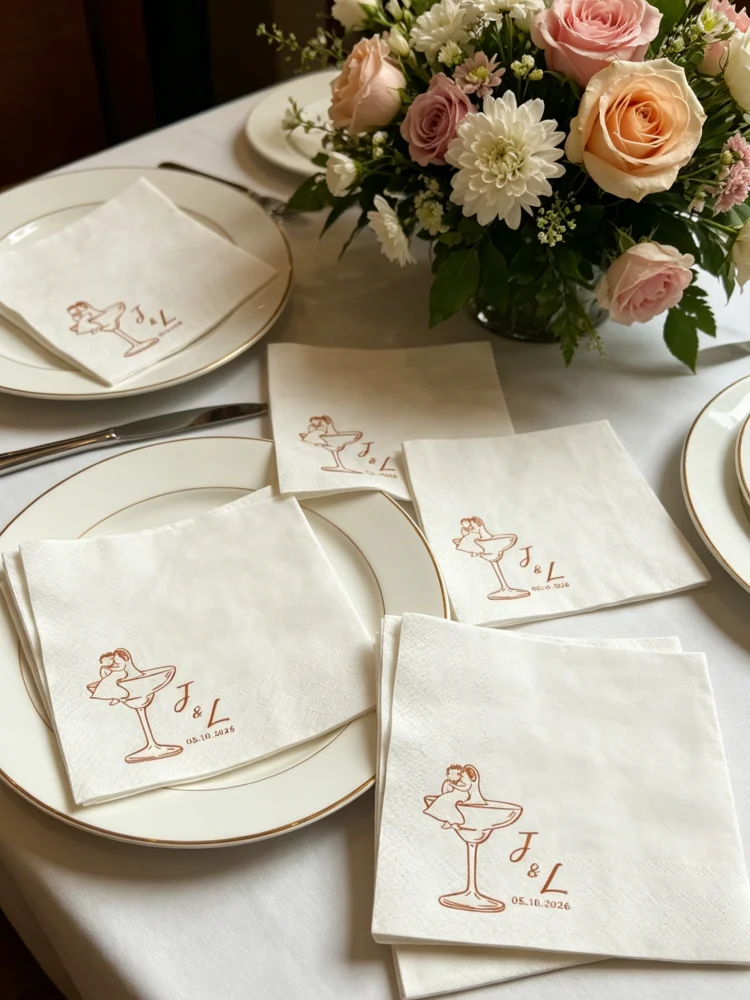 

Personalized Custom Text Cocktail Napkins Print Names Date Multi Color Disposable Paper Napkins Wedding Engagement Bridal Shower