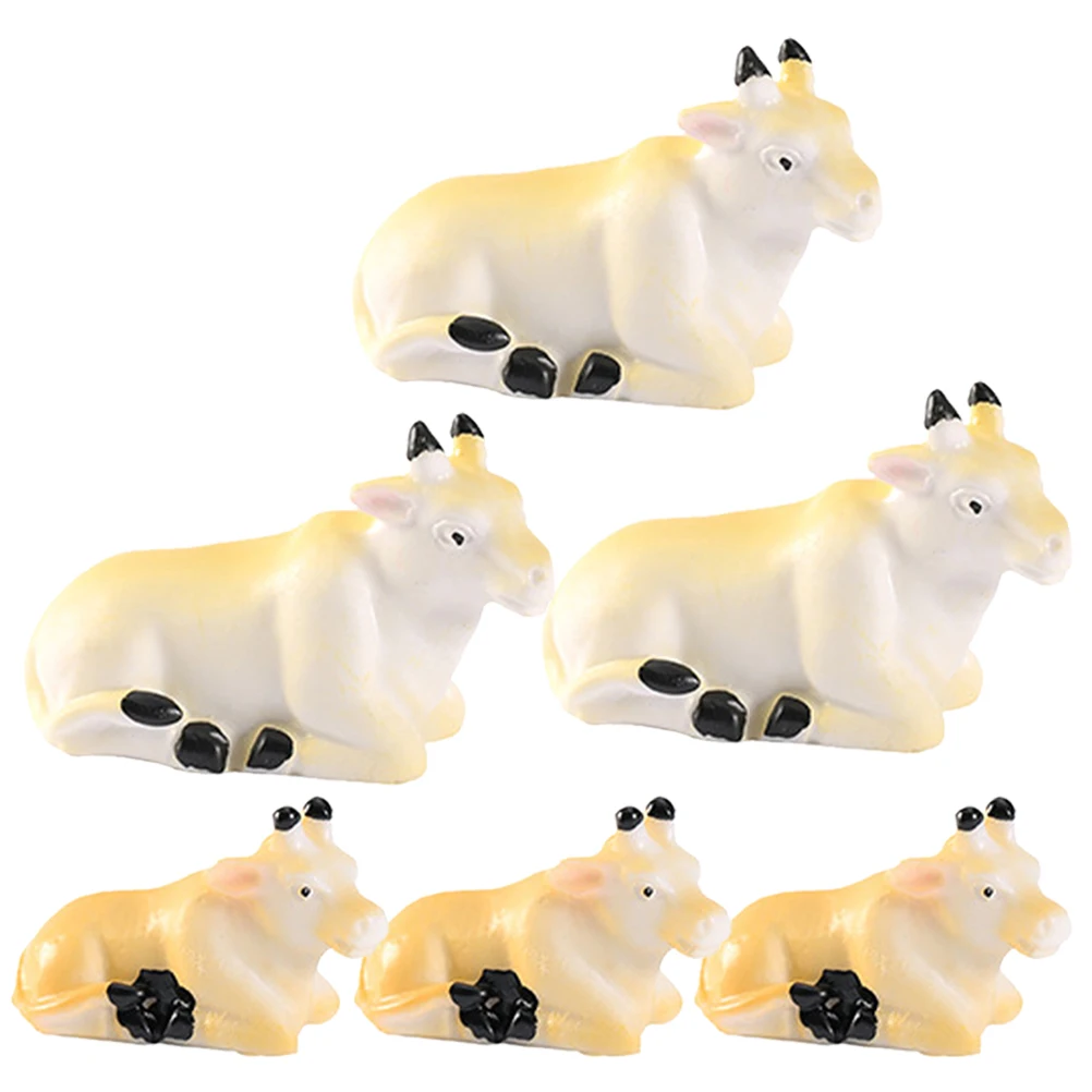 

6 Pcs Miniature Cow Figurines Resin Material Lifelike Design Moss Landscape Decor Tabletop Succulents Mini Garden Craft Home