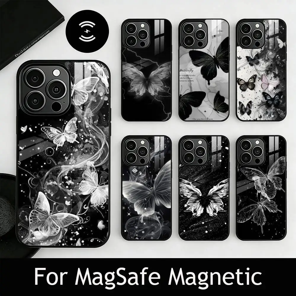 

Dark Butterfly Series Phone Case For iPhone17,16,15,14,13,12,11 Plus,Pro Magnetic For Magsafe Wireless Charging