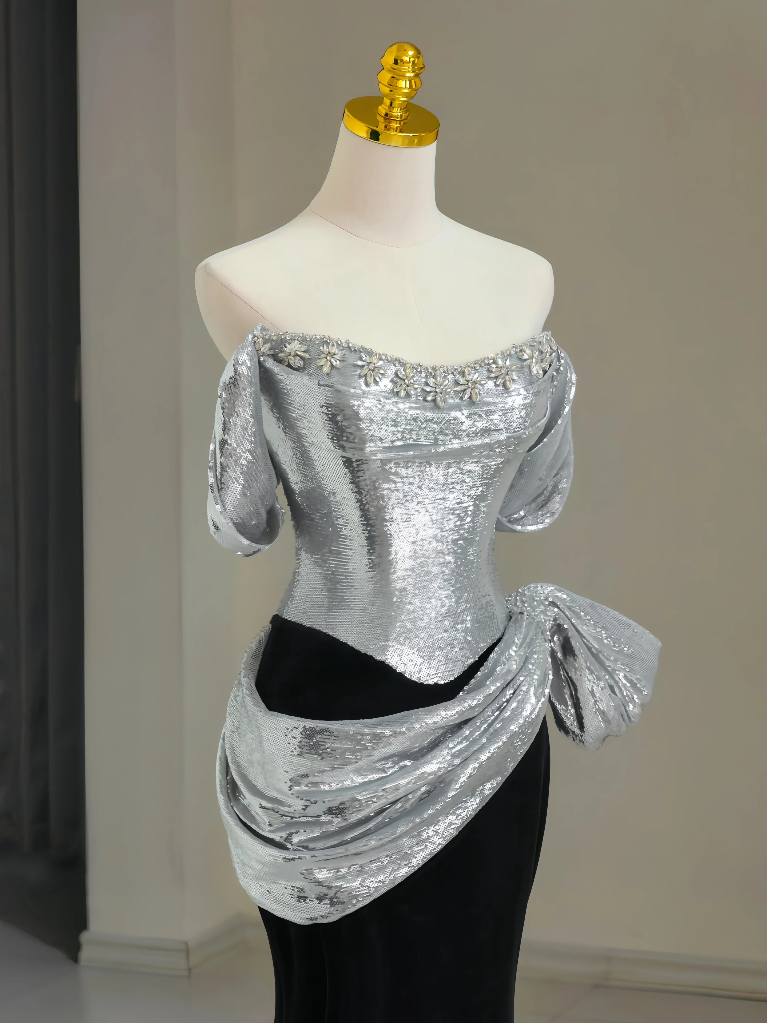 Robe de Rhscintillante sans bretelles avec cristal pailmétrage, robe mince, manches lancées par carte, occasion formelle, soirée de banquet, argent, noir