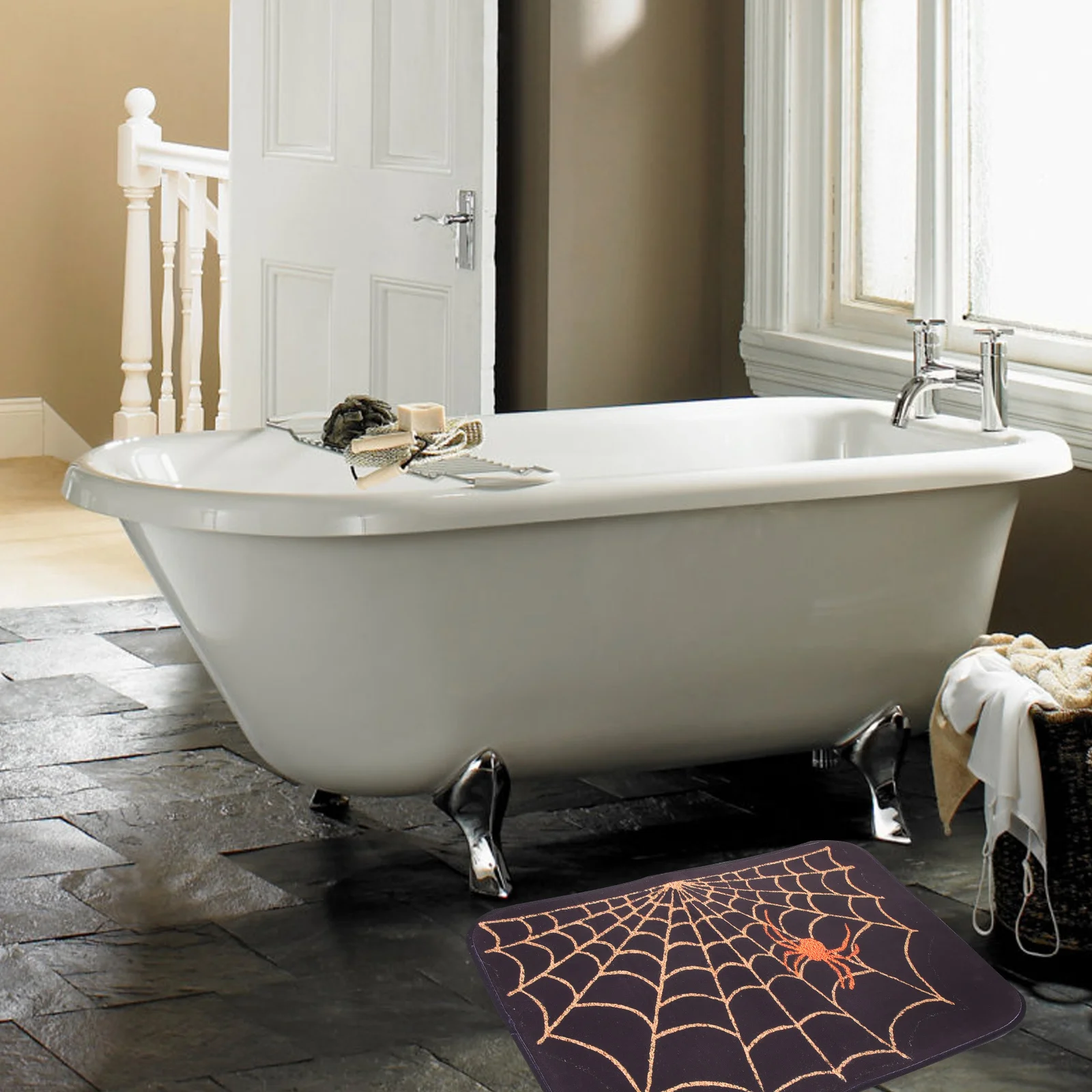 

1 Halloween Non slip Scary Spider Web Mats 40x60cm Kitchen Bathroom Entrance Floor Mat Door Rug Halloween Party Gift