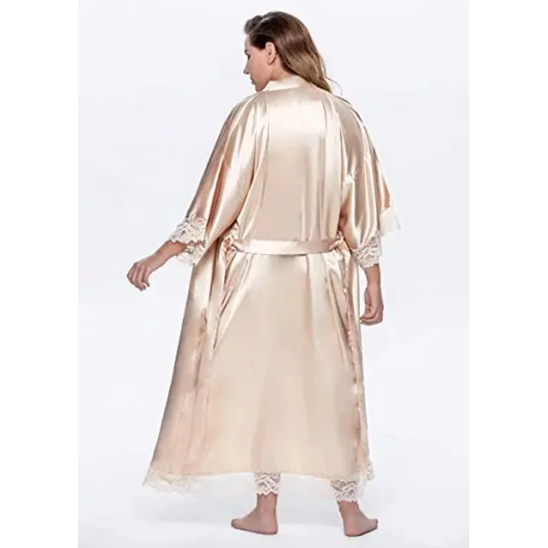 Robe kimono en satin de soie et dentelle pour femmes, tenue de nuit sexy, couleur unie, grise, nouvelle collection