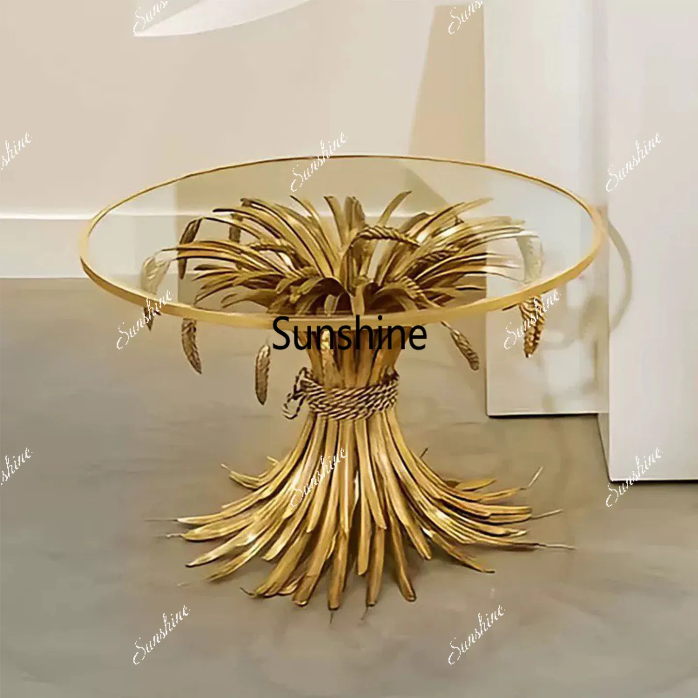 

Italian light luxury round glass gold living room home high-end creative coffee table