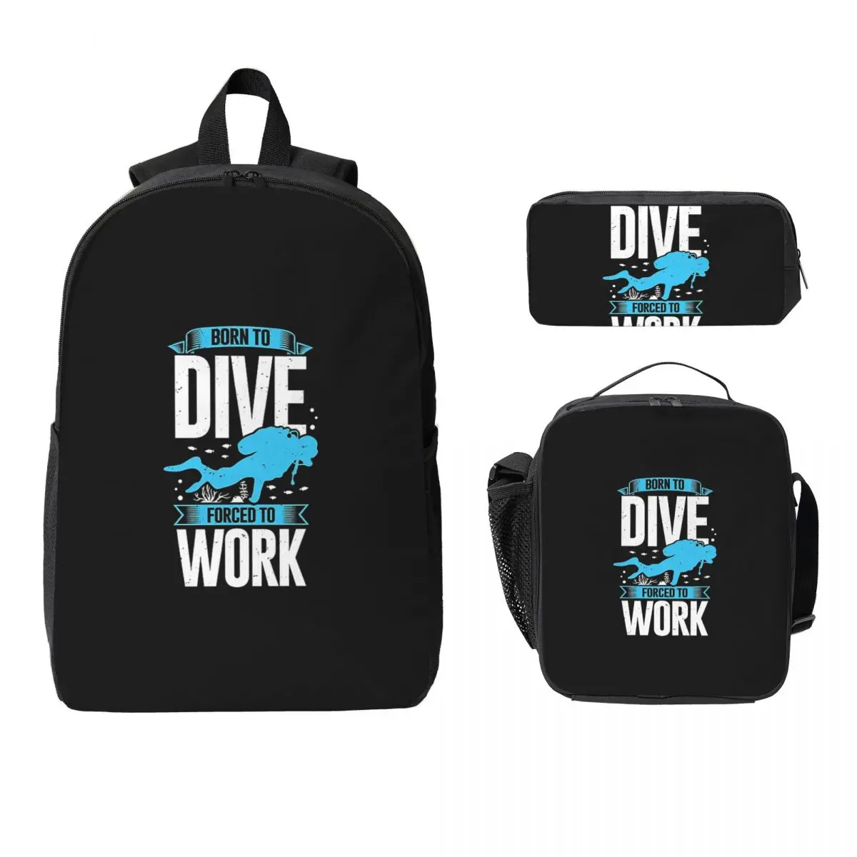 

Born To Dive Backpack Student Boys Girls BookBag School Bag Laptop Shoulder Bags 3ps Insulated Lunch Bag Pencil Case