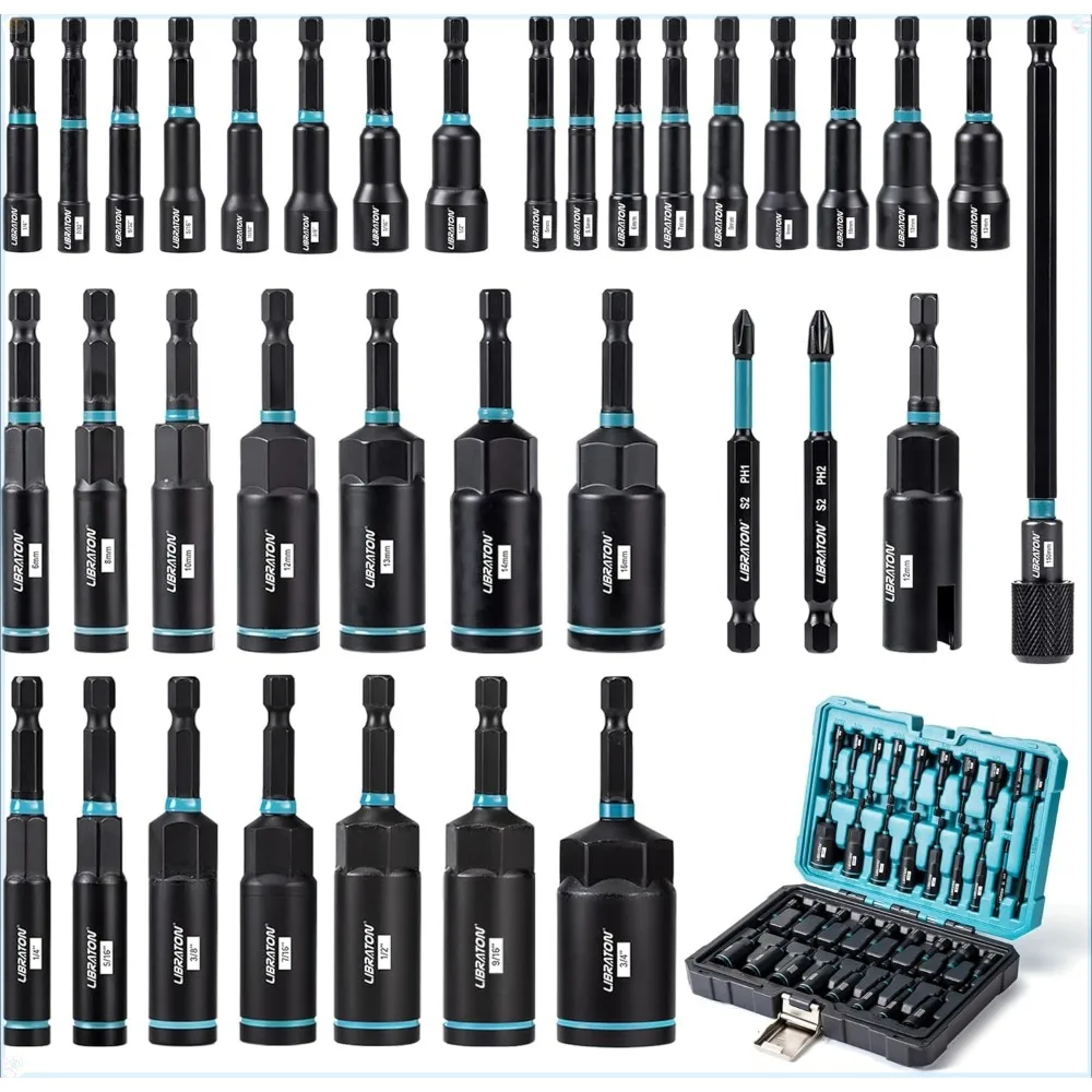 

Набор магнитных отверток для гаек, набор ударных отверток из 35 предметов, глубокая гайка, отвертка для барашковых гаек, быстросъемная, сверло PH1 PH2, с ящиком для инструментов