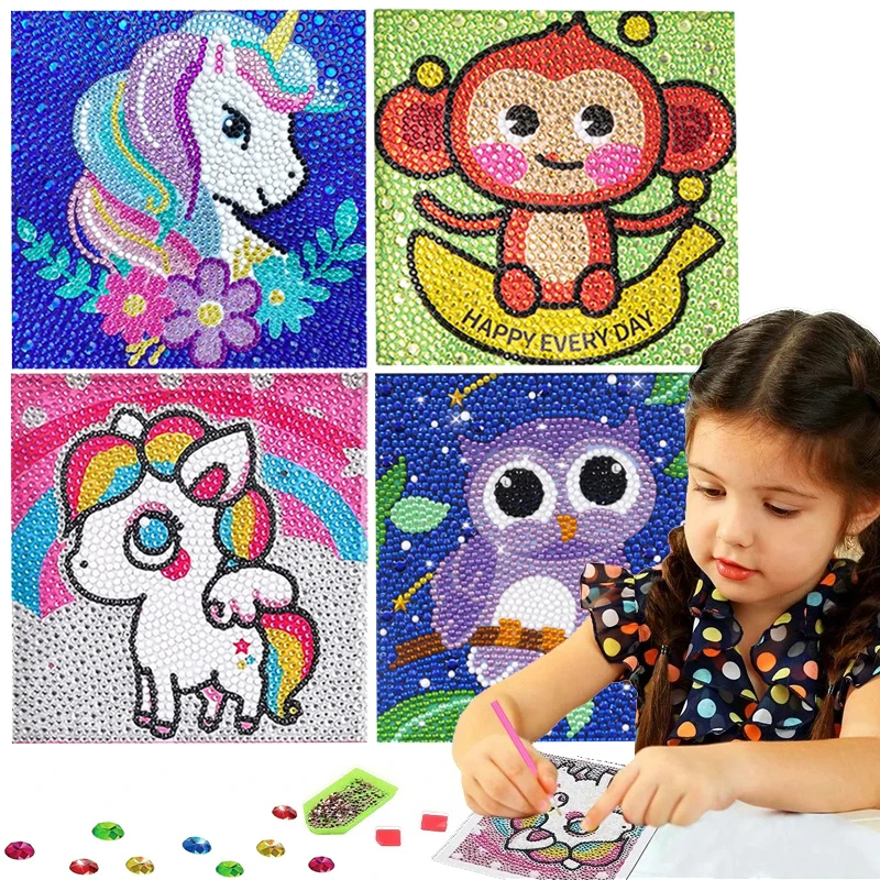 DIY Diamond Art Dots Painting Kits for Kids Animal Art Crafts Kids Girls Boys 5D Diamond Gem Paint by Number Birthday Gifts Toys