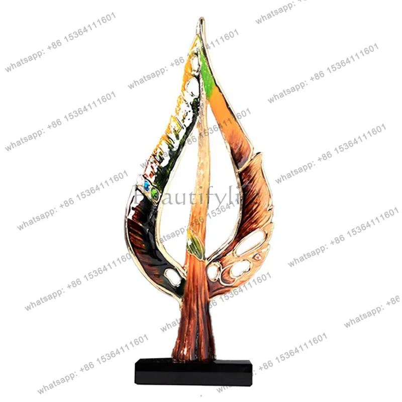 

Ornament light luxury high-end enamel crystal leaves living room TV cabinet office decoration