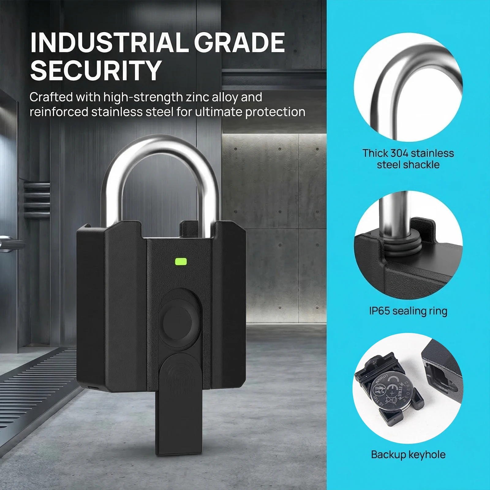 

Smart Dormitory Cabinet Lock with 2 Key Electronic Anti-Theft Lock IP65 Waterproof Fingerprint Padlock for Safety Bag Box Drawer