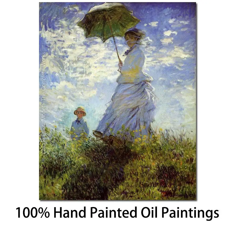 Hand Painted Claude Monet Oil Painting Canvas Art Walk Woman With Parasol High Quality Impressionist Landscape Home Decor Large