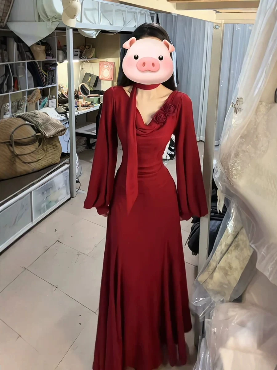 

Elegant Red Flower Print Midi Dress for plus Size Women Spring Wedding Reception Ceremony Dress French Style Slim Fit A-Line ...