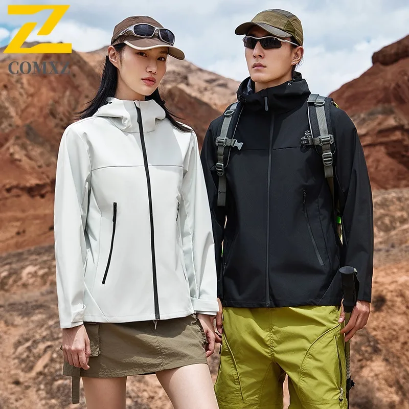 سترة رجالي بقلنسوة ممتازة من COMXZ معطف فضفاض لتسلق الجبال مقاوم للرياح للدراجات النارية نمط يومي مريح للخريف معطف جديد بسحاب #2