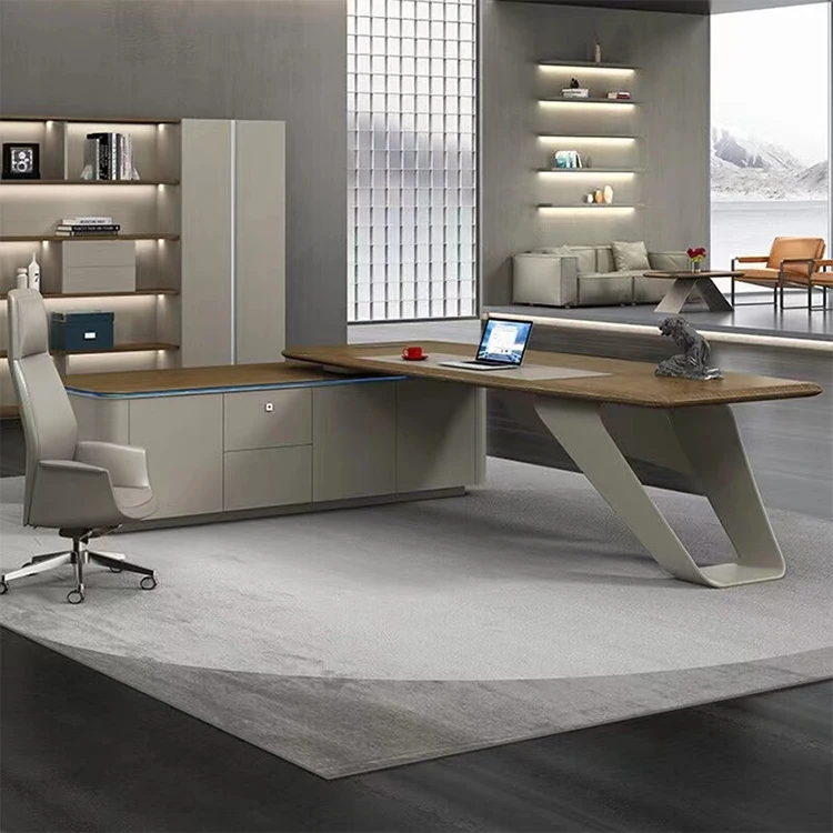 Modern Design Executive Leather Boss Desk L-Shape Director Office Furniture Modular Home and School Use Table