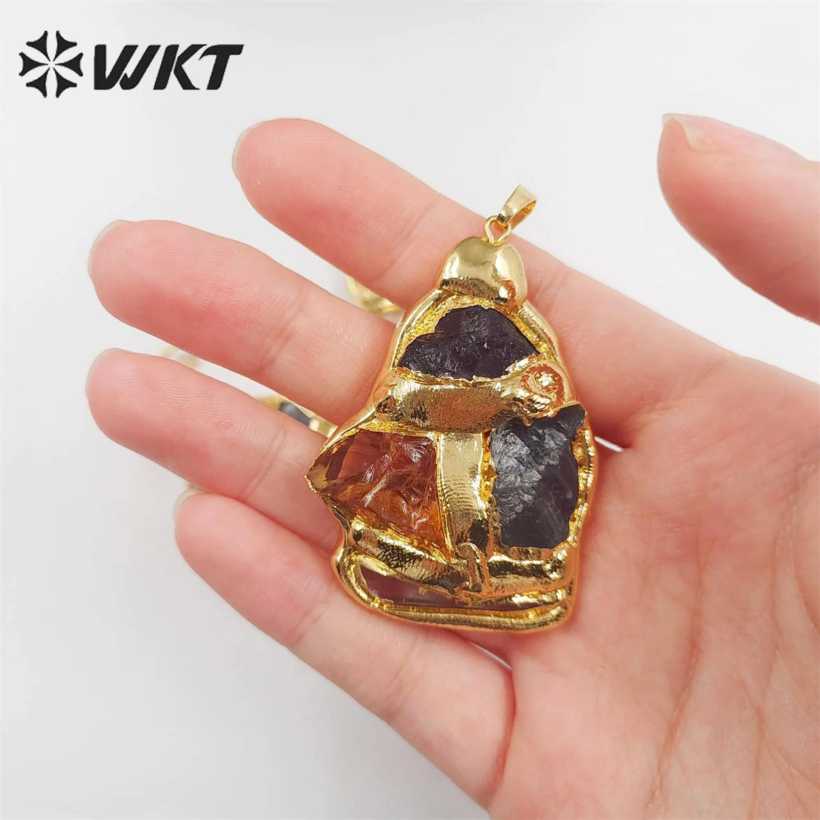 WT-P1906 WKT Exclusive Vintage Style Big Gemstone Pendants Handmade Gold Plated Yellow Citrine Stone Jewelry Findings