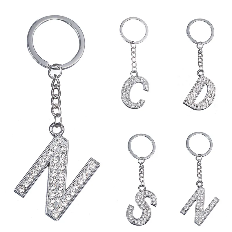 26 English Letters Key Chain Metal Rhinestones Key Chain Creative Personality Small Accessories