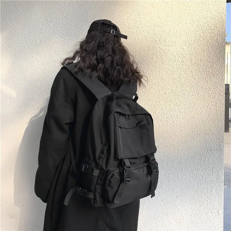 Sacs à dos étanches en toile noire pour femmes, grands sacs d\'école pour adolescentes, sacs initiés par les étudiants, nouvelle tendance, mode