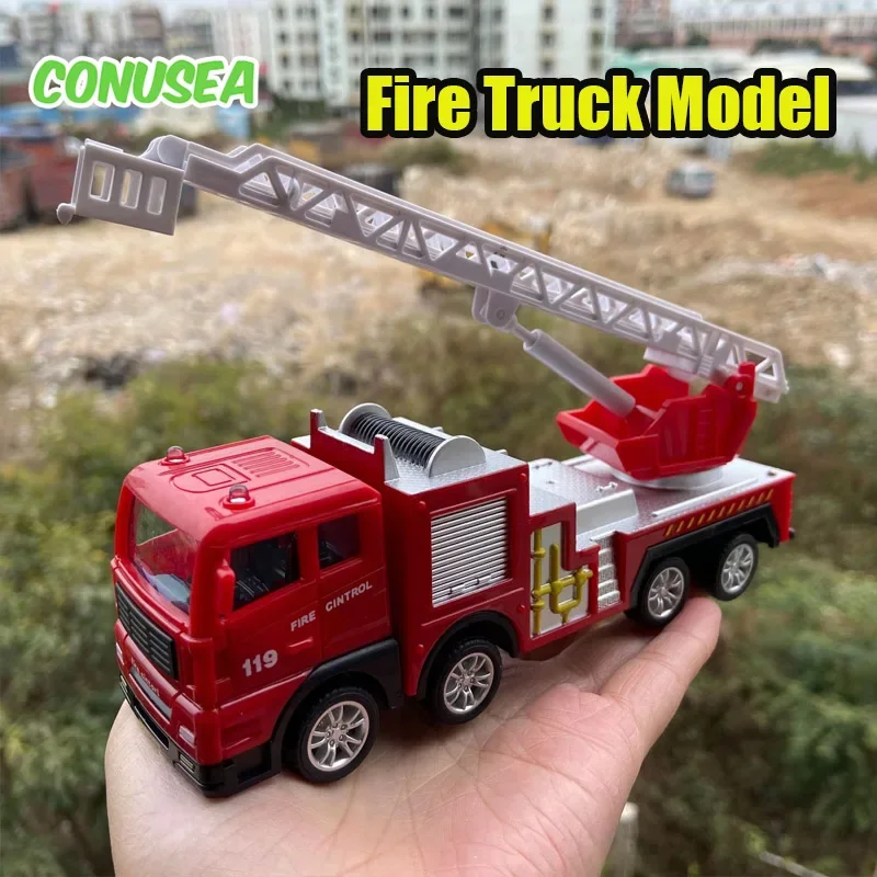 Inertia Fire Truck Models Kids Toy Car Pull Back Sliding Ladder Firetruck Vehicle for Toddler Collection Car Set Kids Boys Gift