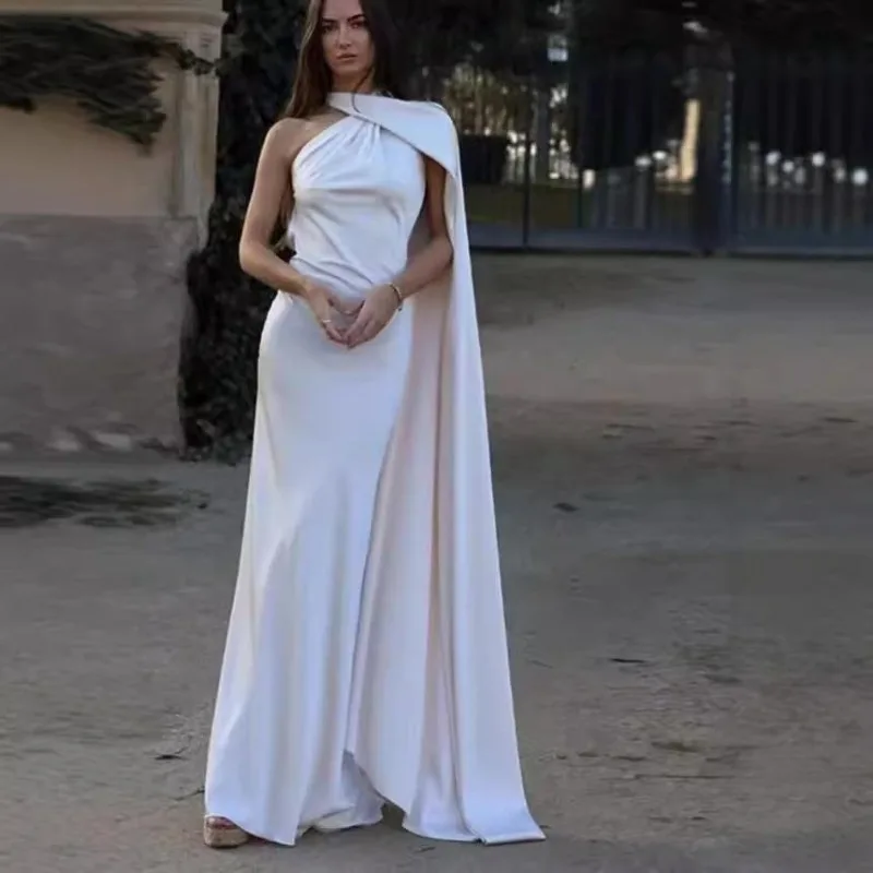 1688新作ワンピース 2025 レディースファッション 夏 無地 ホルターネック サテン エレガント ロングスカート レディース服 トップス