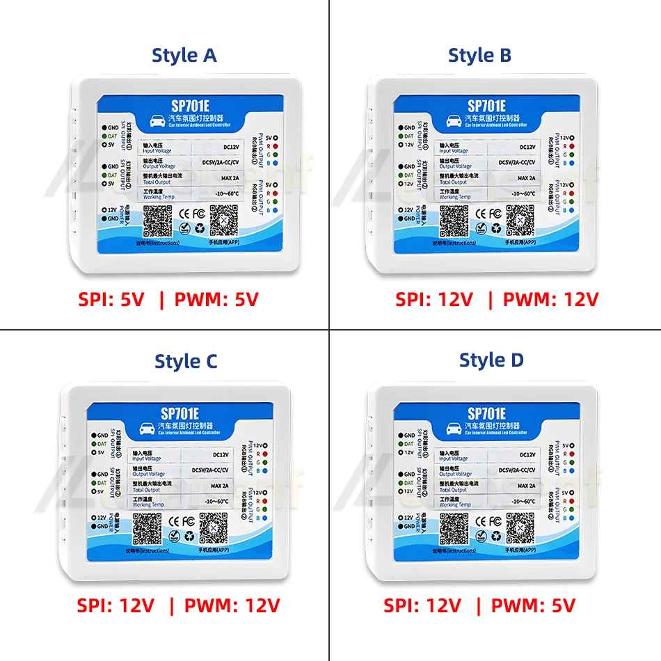 APP Smart SP701E Automotive Ambient Light LED Controller Bluetooth Dimmer per 12V 5V Magic Color SPI/strisce colorate PWM