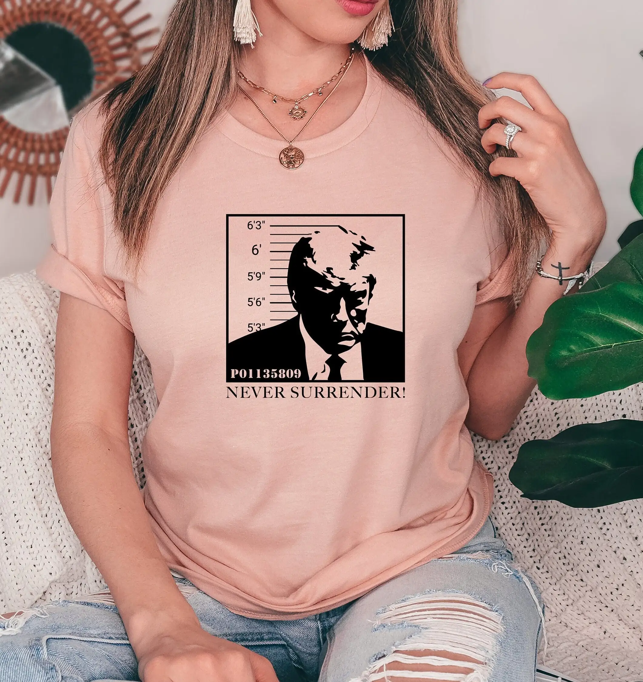 Never Surrender T Shirt Trump Not Guilty Mugshot Supporter 2024 President For Anti Biden