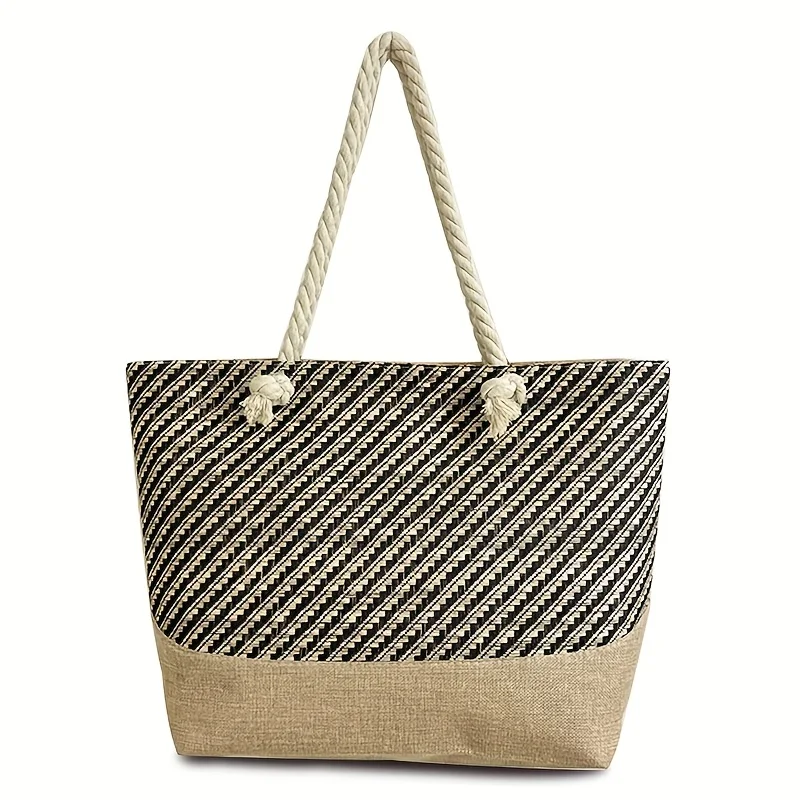 Bohemian Geometrischer Stil Reisetasche, Damen-Strandtasche, Leichtgewichtig und mit großem Fassungsvermögen (Zufällige Streifendirektion) – Detail 7