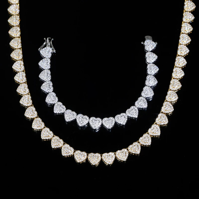 New Bling 5A CZ Heart Cuban Chain Choker Necklaces for Women Full Pave Cubic Zirconia Iced Out Fashion Hip Hop Jewelry Gifts